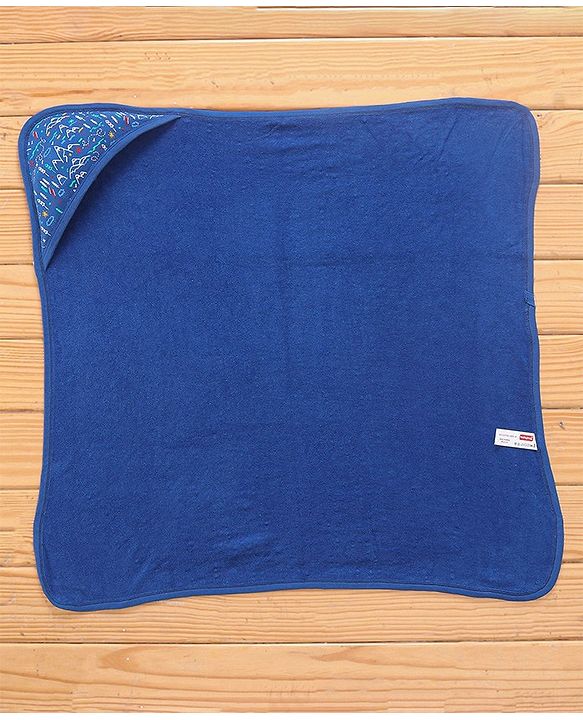 Babyhug Terry Knit Hooded Bath Towel Mountain Print L 72 x B 72 cm - Blue