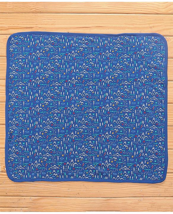 Babyhug Terry Knit Hooded Bath Towel Mountain Print L 72 x B 72 cm - Blue