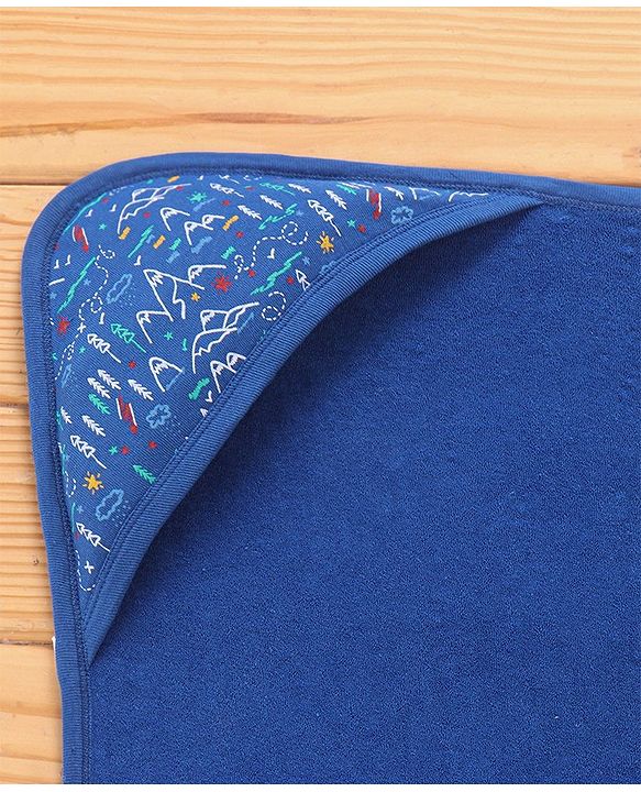 Babyhug Terry Knit Hooded Bath Towel Mountain Print L 72 x B 72 cm - Blue