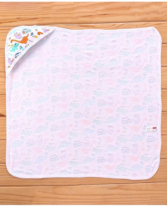Babyhug Terry Knit Hooded Bath Towel Dino Print L 76 x B 76 cm - Multicolour