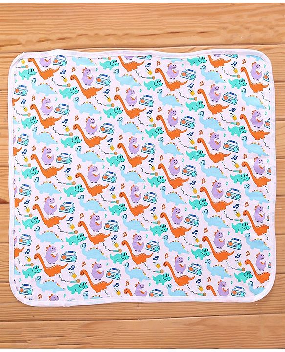 Babyhug Terry Knit Hooded Bath Towel Dino Print L 76 x B 76 cm - Multicolour