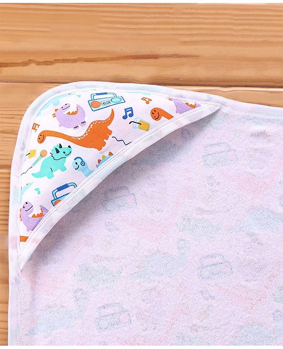Babyhug Terry Knit Hooded Bath Towel Dino Print L 76 x B 76 cm - Multicolour