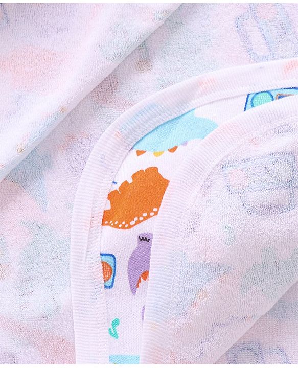 Babyhug Terry Knit Hooded Bath Towel Dino Print L 76 x B 76 cm - Multicolour