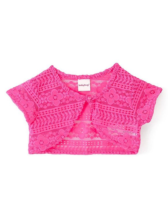 Babyhug Cotton Frock with Half Sleeves Shrug Floral Printed - Pink