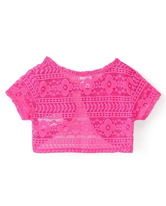 Babyhug Cotton Frock with Half Sleeves Shrug Floral Printed - Pink