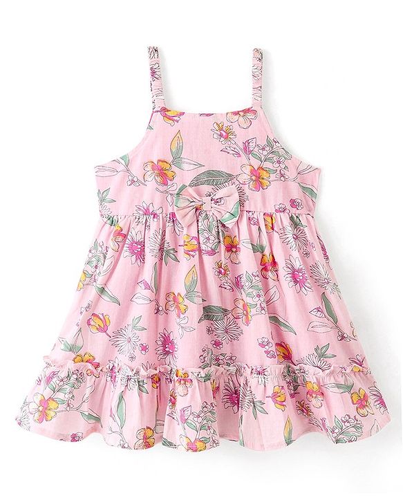 Babyhug Cotton Frock with Half Sleeves Shrug Floral Printed - Pink