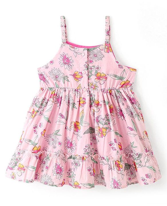 Babyhug Cotton Frock with Half Sleeves Shrug Floral Printed - Pink