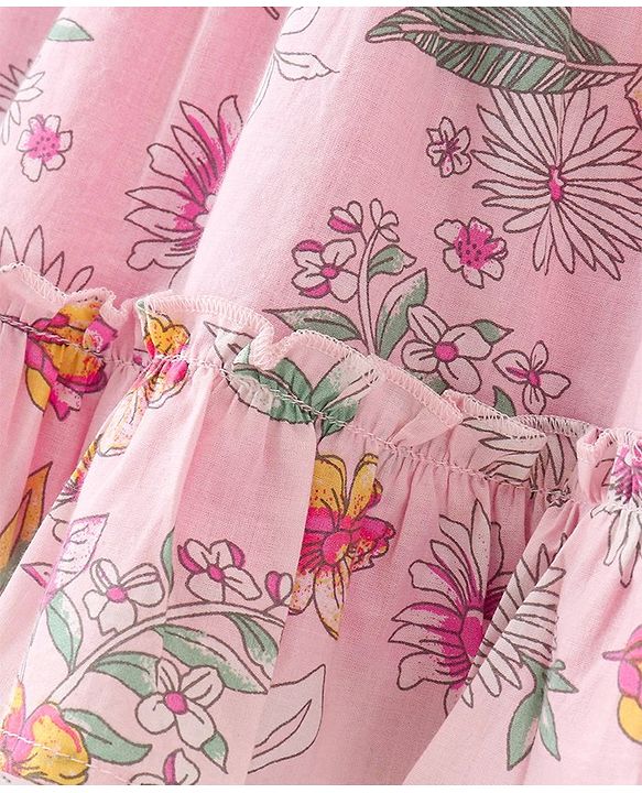 Babyhug Cotton Frock with Half Sleeves Shrug Floral Printed - Pink