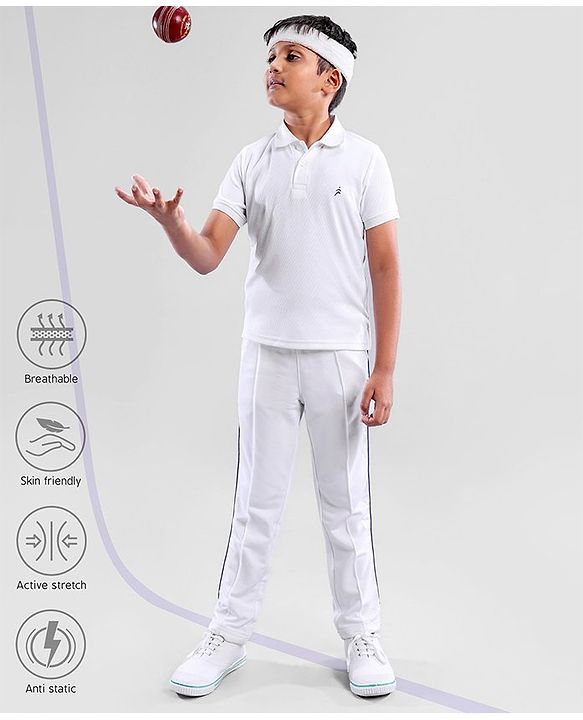 Pine Active Half Sleeves T-Shirt & Track Pant Cricket Jersey Set Solid - White