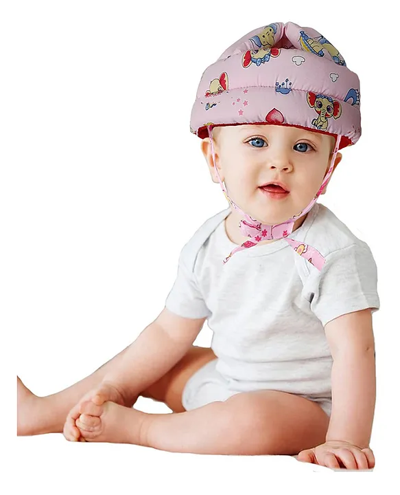 Luvlittle Adjustable Cushioned Baby Safety Helmet Elephant printed Pink Print May info