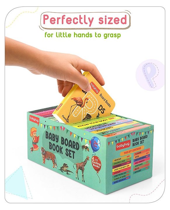 Babyhug Baby Board Books- Set of 15| Basic Concepts|Early Learning Pocket-Sized Pre-School bookPremium Quality & Handy book with 11 pages|Ideal for Gifting