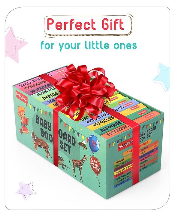 Babyhug Baby Board Books- Set of 15| Basic Concepts|Early Learning Pocket-Sized Pre-School bookPremium Quality & Handy book with 11 pages|Ideal for Gifting