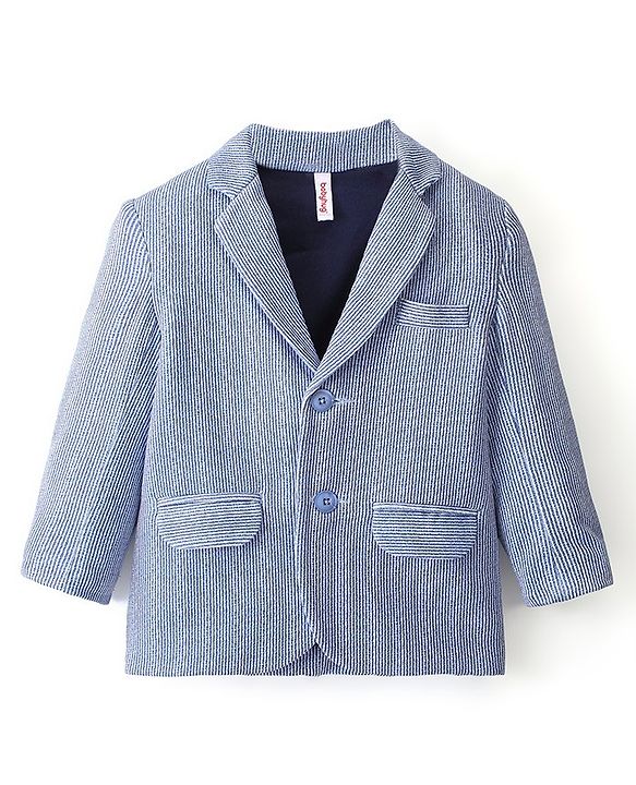 Babyhug Woven Full Sleeves Party Wear Blazer Solid Colour - Navy Blue