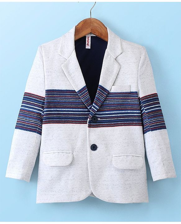 Babyhug Woven Full Sleeves Party Wear Blazer Striped Colour - Grey & Navy Blue