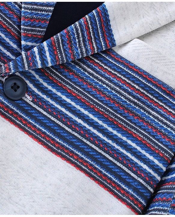 Babyhug Woven Full Sleeves Party Wear Blazer Striped Colour - Grey & Navy Blue