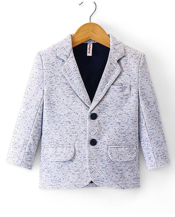 Babyhug Woven Full Sleeves Textured Partywear Blazer - Grey