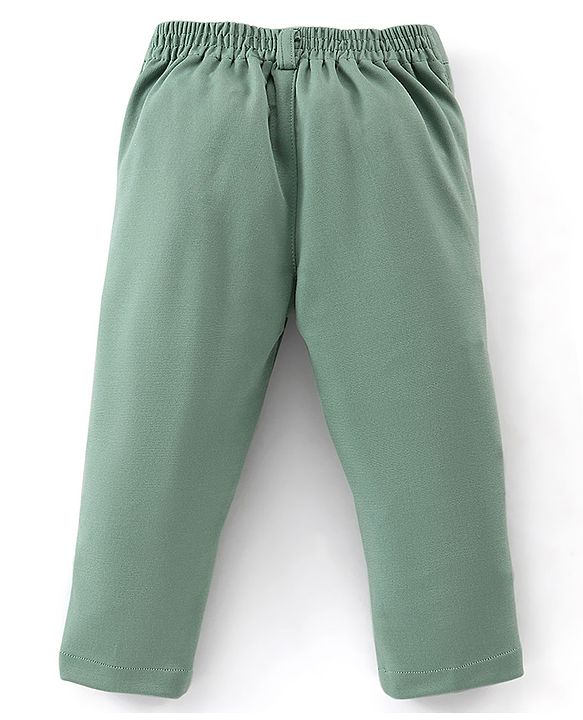 Babyhug Woven Full Sleeves Party Wear Shirt & Pant With Bow & Suspender Light House Print - Green & White