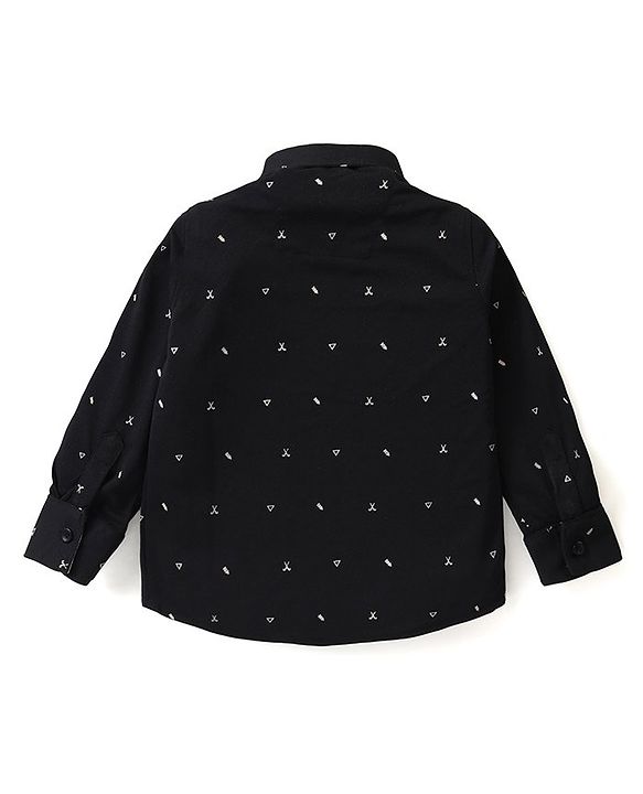 Babyhug Woven Full Sleeves Party Wear Shirt & Pant With Bow & Suspender Sunglasses Print - Black & Beige