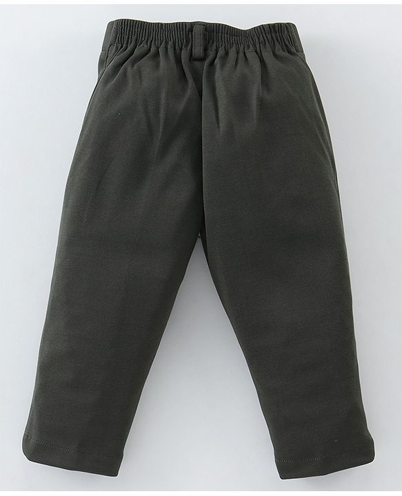Babyhug Woven Full Sleeves Party Wear Shirt & Trouser with Bow & Suspender Music Notes Print - White & Olive