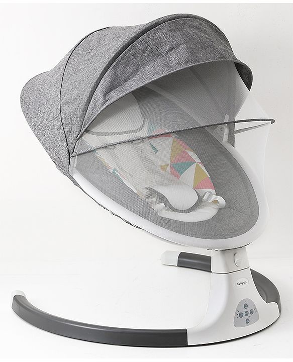 Babyhug Electric Rocker with Mosquito Net Baby Swing Cradle with Remote & 5 Modes of Speed Safety Belt  & Music- Grey