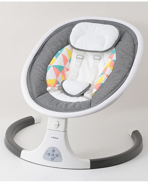 Babyhug Electric Rocker with Mosquito Net Baby Swing Cradle with Remote & 5 Modes of Speed Safety Belt  & Music- Grey