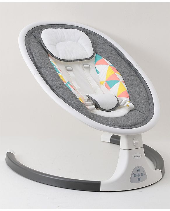 Babyhug Electric Rocker with Mosquito Net Baby Swing Cradle with Remote & 5 Modes of Speed Safety Belt  & Music- Grey