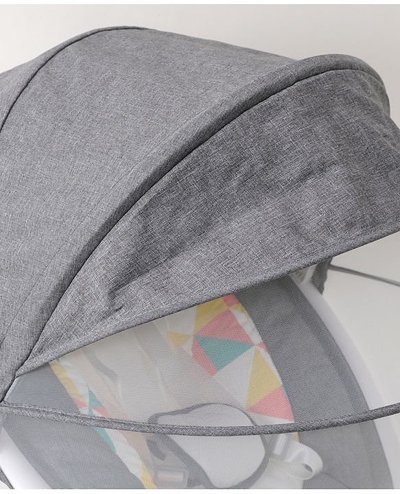 Babyhug Electric Rocker with Mosquito Net Baby Swing Cradle with Remote & 5 Modes of Speed Safety Belt  & Music- Grey