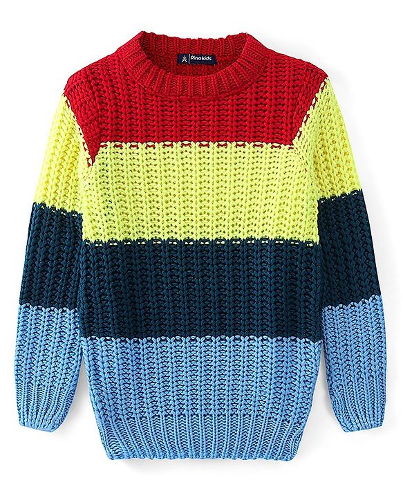 Pine Kids Knitted Full Sleeves Striped Sweater - Multicolor
