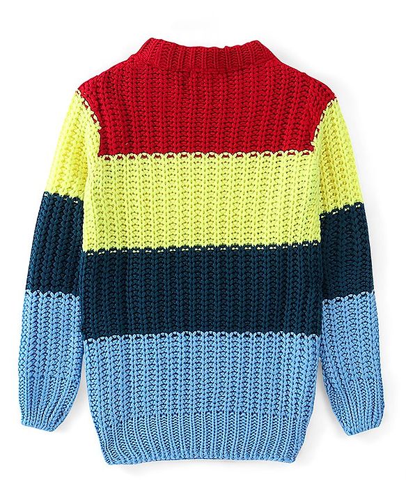 Pine Kids Knitted Full Sleeves Striped Sweater - Multicolor