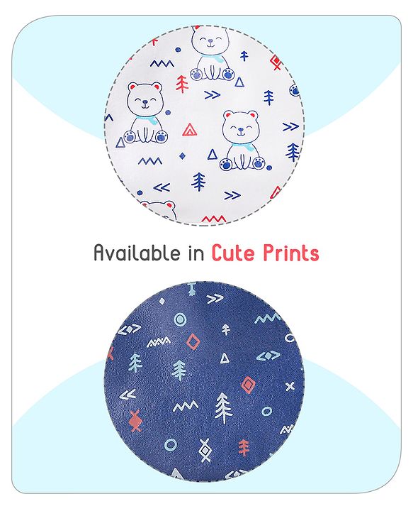 Babyhug 100% Cotton  TPU Lamination Waterproof Bibs with Crumb Catcher Teddy Print Pack of 2- Blue & White