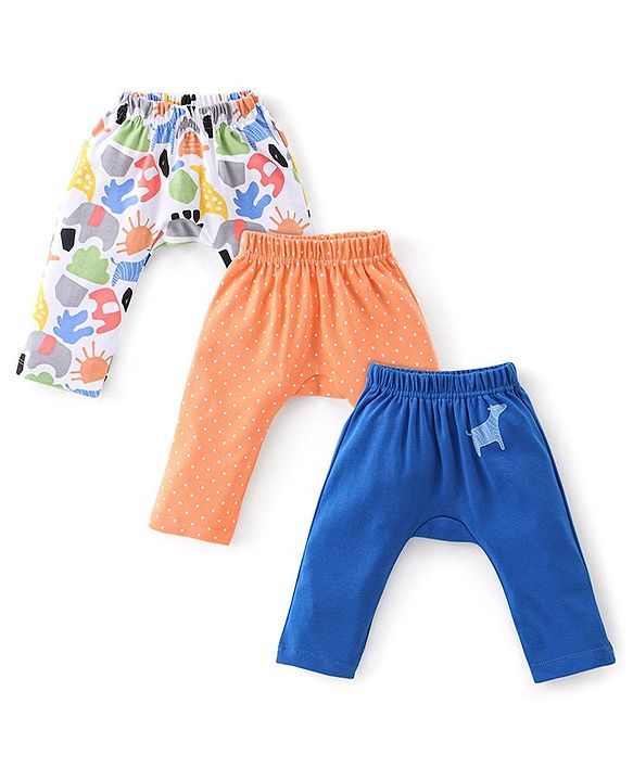 Babyhug Cotton Knit Full Length Diaper Pants Striped & Floral Print Pack Of 3 - Pink & White