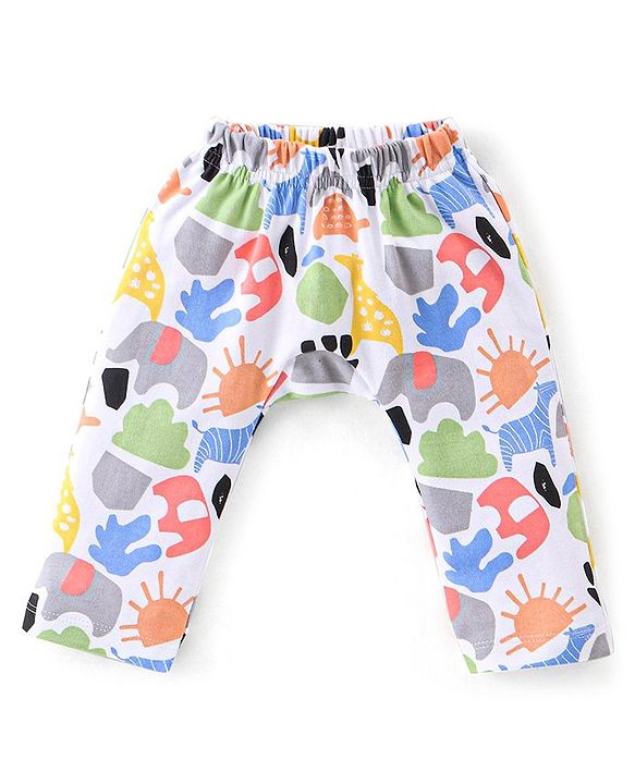 Babyhug Cotton Knit Full Length Diaper Pants Striped & Floral Print Pack Of 3 - Pink & White