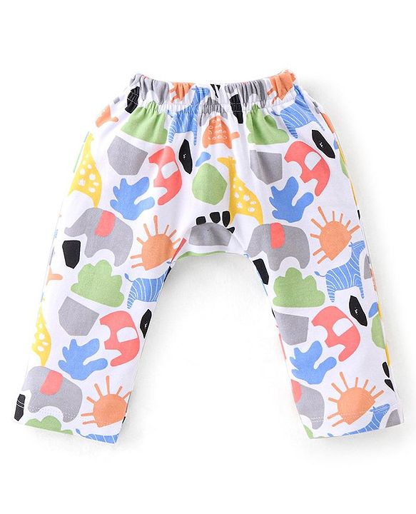 Babyhug Cotton Knit Full Length Diaper Pants Striped & Floral Print Pack Of 3 - Pink & White