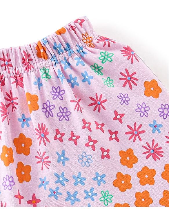 Babyhug Cotton Knit Full Length Diaper Pants Striped & Floral Print Pack Of 3 - Pink & White
