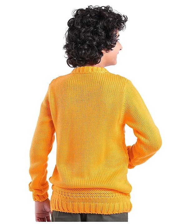 Pine Kids Full Sleeves Front Zipper Cable Knit Sweater - Mustard