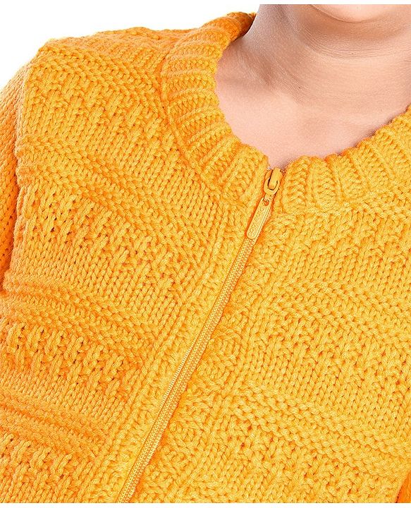 Pine Kids Full Sleeves Front Zipper Cable Knit Sweater - Mustard