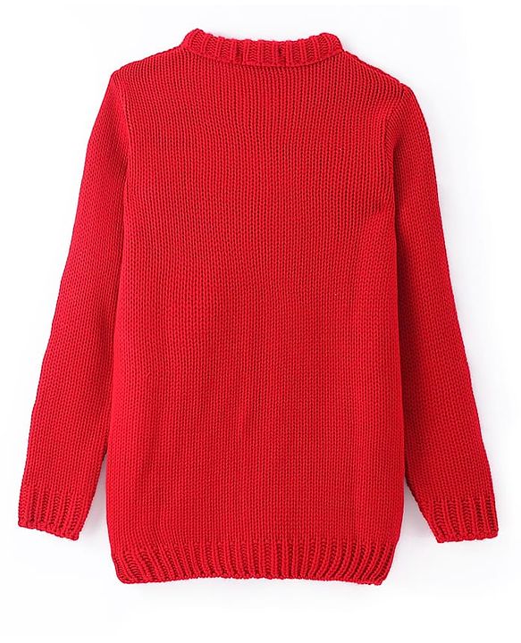 Pine Kids Full Sleeves Front Zipper Cable Knit Sweater  - Red