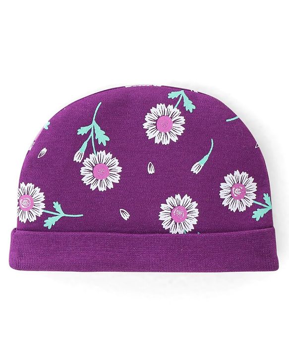 Babyhug 100% Cotton Knit Cap Floral Print Pack of 2 - Multicolour