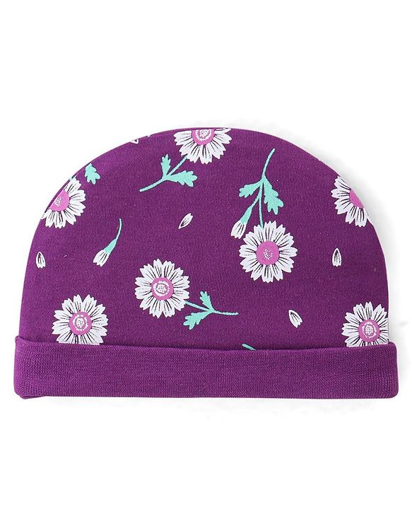 Babyhug 100% Cotton Knit Cap Floral Print Pack of 2 - Multicolour