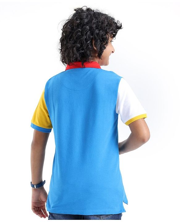 Pine Kids 100% Cotton Knit Half Sleeves Biowashed Solid Color Polo T-Shirts - Blue Aster