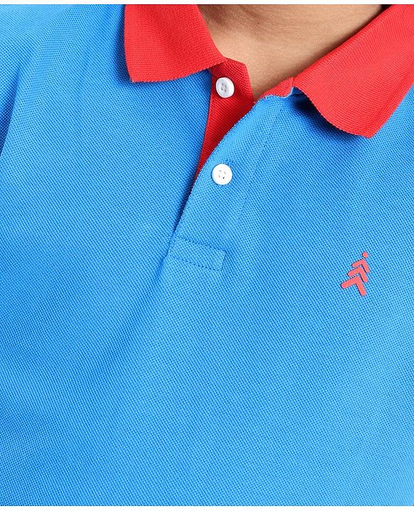 Pine Kids 100% Cotton Knit Half Sleeves Biowashed Solid Color Polo T-Shirts - Blue Aster