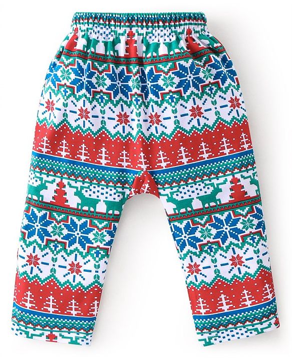 Babyhug Cotton Knit Full Length Diaper Leggings Christmas Theme Printed Pack of 3 - Red & Blue