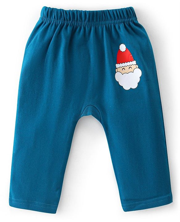 Babyhug Cotton Knit Full Length Diaper Leggings Christmas Theme Printed Pack of 3 - Red & Blue