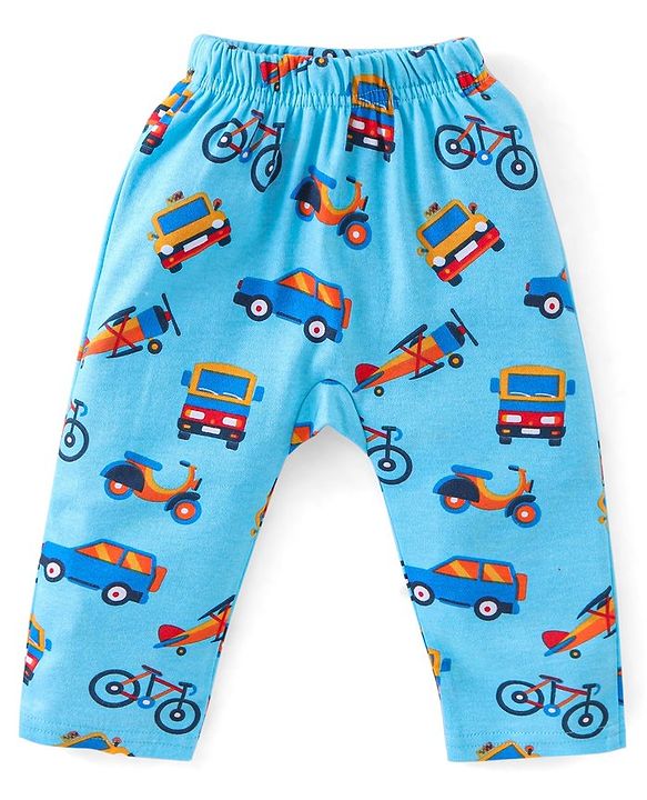 Babyhug Cotton Knit Diaper Pants Full Length Car Printed Pack of 3 - Multicolour