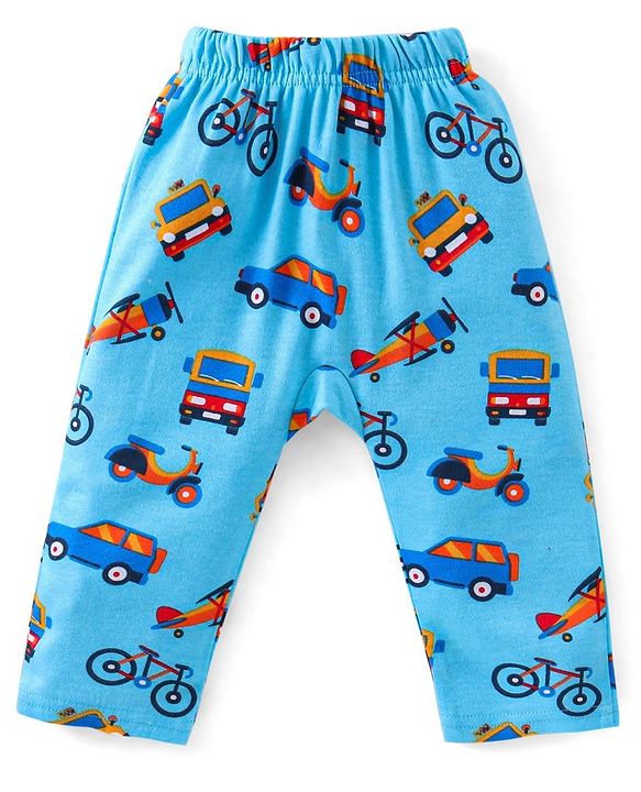 Babyhug Cotton Knit Diaper Pants Full Length Car Printed Pack of 3 - Multicolour