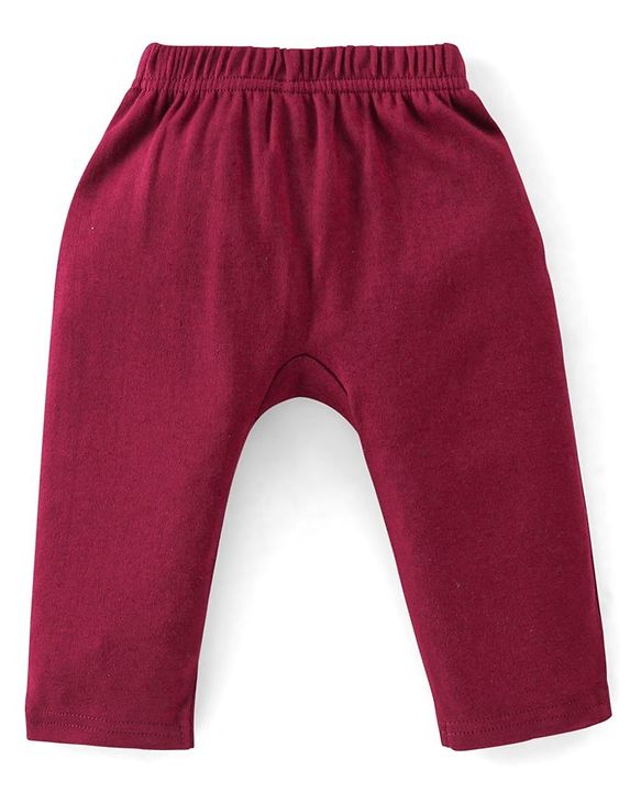 Babyhug Cotton Full Length Diaper Pants Star & Deer Print Pack Of 3 - Maroon Purple & Blue