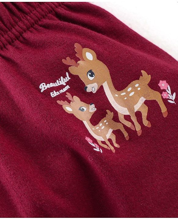 Babyhug Cotton Full Length Diaper Pants Star & Deer Print Pack Of 3 - Maroon Purple & Blue