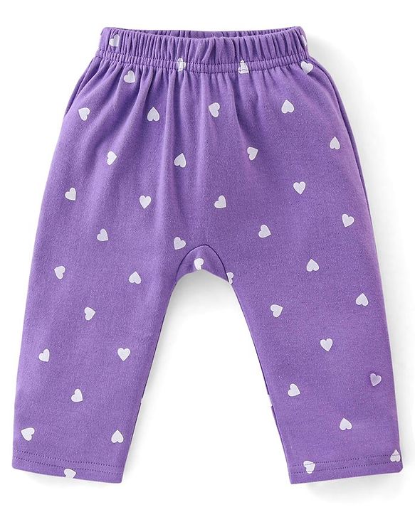 Babyhug Cotton Knit Anti Bacterial Full Length Diaper Pants Unicorn Printed Pack of 3 - Pink & Purple
