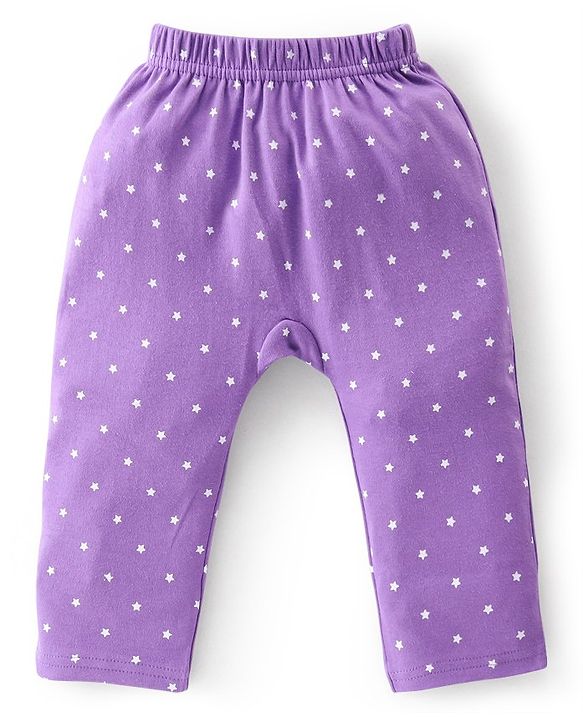 Babyhug Cotton Knit Full Length Diaper Leggings Floral Printed Pack of 3 - Pink Maroon & Purple