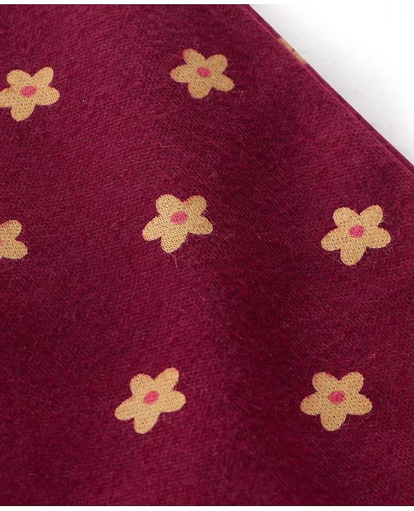 Babyhug Cotton Knit Full Length Diaper Leggings Floral Printed Pack of 3 - Pink Maroon & Purple